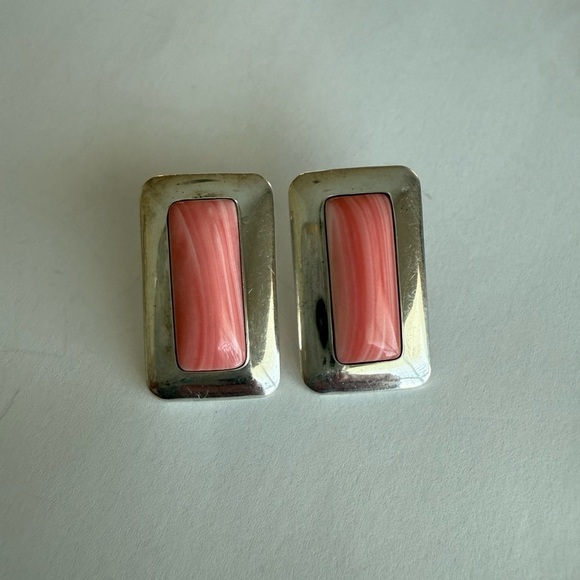 Jewelry - Vintage Sterling Silver Pink Coral Rectangular Stud Earrings – PS Hallmark
